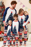 2-delige groene ronde hals kerstboom-bedrukte familie-pyjamasets