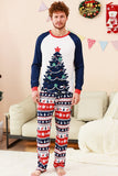 2-delige groene ronde hals kerstboom-bedrukte familie-pyjamasets