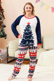 2-delige groene ronde hals kerstboom-bedrukte familie-pyjamasets