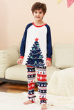 2-delige groene ronde hals kerstboom-bedrukte familie-pyjamasets