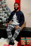 Marineblauw kerstprint gezins-pasjes met lange mouwen passend pyjama-set