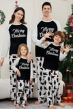 Zwarte kerstbedrukte familie-pyjamaset met lange mouwen