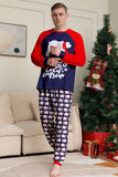 Marineblauwe langmouwen familie-pyjamaset met ronde hals