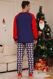 Marineblauwe langmouwen familie-pyjamaset met ronde hals