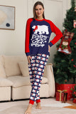 Marineblauwe langmouwen familie-pyjamaset met ronde hals