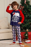 Marineblauwe langmouwen familie-pyjamaset met ronde hals