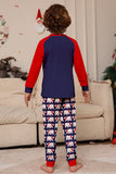 Marineblauwe langmouwen familie-pyjamaset met ronde hals