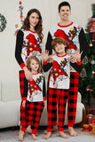 Zwarte en rode kerstbedrukte familie-familie-pyjamaset met lange mouwen