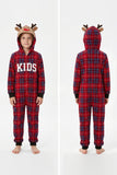 Red Grid lange mouwen geruite rendieren met capuchon gezin bijpassende pyjama's set