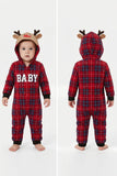 Red Grid lange mouwen geruite rendieren met capuchon gezin bijpassende pyjama's set