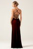 Afbeelding in Gallery-weergave laden, Schede Zwart Rood Bruidsmeisje Jurk met Lace-up Terug