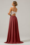 Blozen roze Open Back Boho Chiffon lange bruidsmeisje jurk met kant