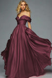 Rood Off The Shoulder A Line Geplooide Prom Jurk