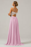 Eucalyptus Open Back Boho Chiffon lange bruidsmeisje jurk met kant