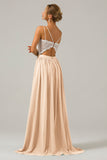 Eucalyptus Open Back Boho Chiffon lange bruidsmeisje jurk met kant