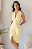 Bodycon hemelsblauwe crêpe werkjurk met V-hals