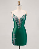 Fuchsia Strapless Bodycon Homecoming Jurk met Kralen en Split