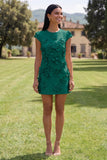 Gele rondhals bodycon homecomingjurk met 3D-bloemen
