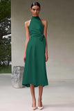 Roze A Line Halter Thee Lengte Satijnen Formele Jurk
