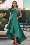 Fuchsia One Shoulder High-Low Satijn A-lijn formele jurk