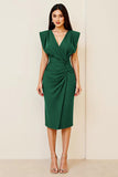 Olijfkleurige bodycon midi-jurk met v-hals met ruches