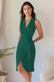Bodycon hemelsblauwe crêpe werkjurk met V-hals