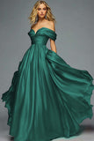 Rood Off The Shoulder A Line Geplooide Prom Jurk