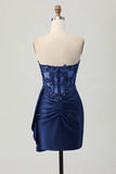 Sprankelende donkergroene strapless korset pailletten bodycon homecoming jurk met slinger