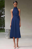 Roze A Line Halter Thee Lengte Satijnen Formele Jurk
