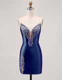 Fuchsia Strapless Bodycon Homecoming Jurk met Kralen en Split