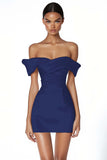 Off The Shoulder Witte Bodycon Satijnen Afstuderen Jurk