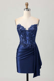 Sprankelende donkergroene strapless korset pailletten bodycon homecoming jurk met slinger