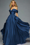 Rood Off The Shoulder A Line Geplooide Prom Jurk