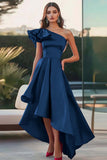 Fuchsia One Shoulder High-Low Satijn A-lijn formele jurk