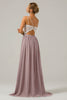 Afbeelding in Gallery-weergave laden, Blozen roze Open Back Boho Chiffon lange bruidsmeisje jurk met kant