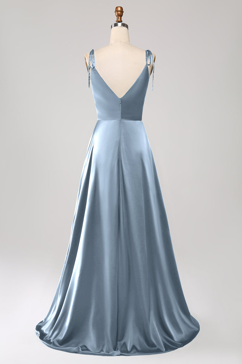 Afbeelding in Gallery-weergave laden, Eenvoudige donkergroene spaghettibandjes Ruched Prom jurk met split