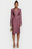 Witte Double Breasted Peak Lapel Bodycon Midi Werkjurk