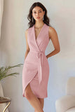 Bodycon hemelsblauwe crêpe werkjurk met V-hals