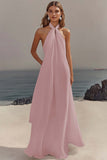 Witte Lange Schede Halter Chiffon Afstudeerjurk