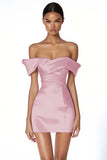 Off The Shoulder Witte Bodycon Satijnen Afstuderen Jurk