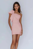 Witte One Shoulder Bow Bodycon afstudeerjurk