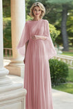 Geplooide Lila A Line Chiffon Moeder van de Bruid Jurk