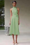 Roze A Line Halter Thee Lengte Satijnen Formele Jurk