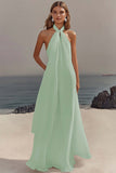 Witte Lange Schede Halter Chiffon Afstudeerjurk