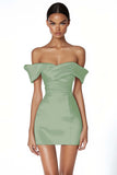 Off The Shoulder Witte Bodycon Satijnen Afstuderen Jurk