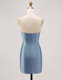 Fuchsia Strapless Bodycon Homecoming Jurk met Kralen en Split