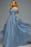 Rood Off The Shoulder A Line Geplooide Prom Jurk