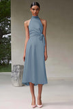 Roze A Line Halter Thee Lengte Satijnen Formele Jurk