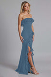 Zwarte Off the Shoulder Gegolfde Lange Formele Jurk met Split