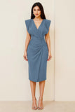 Olijfkleurige bodycon midi-jurk met v-hals met ruches